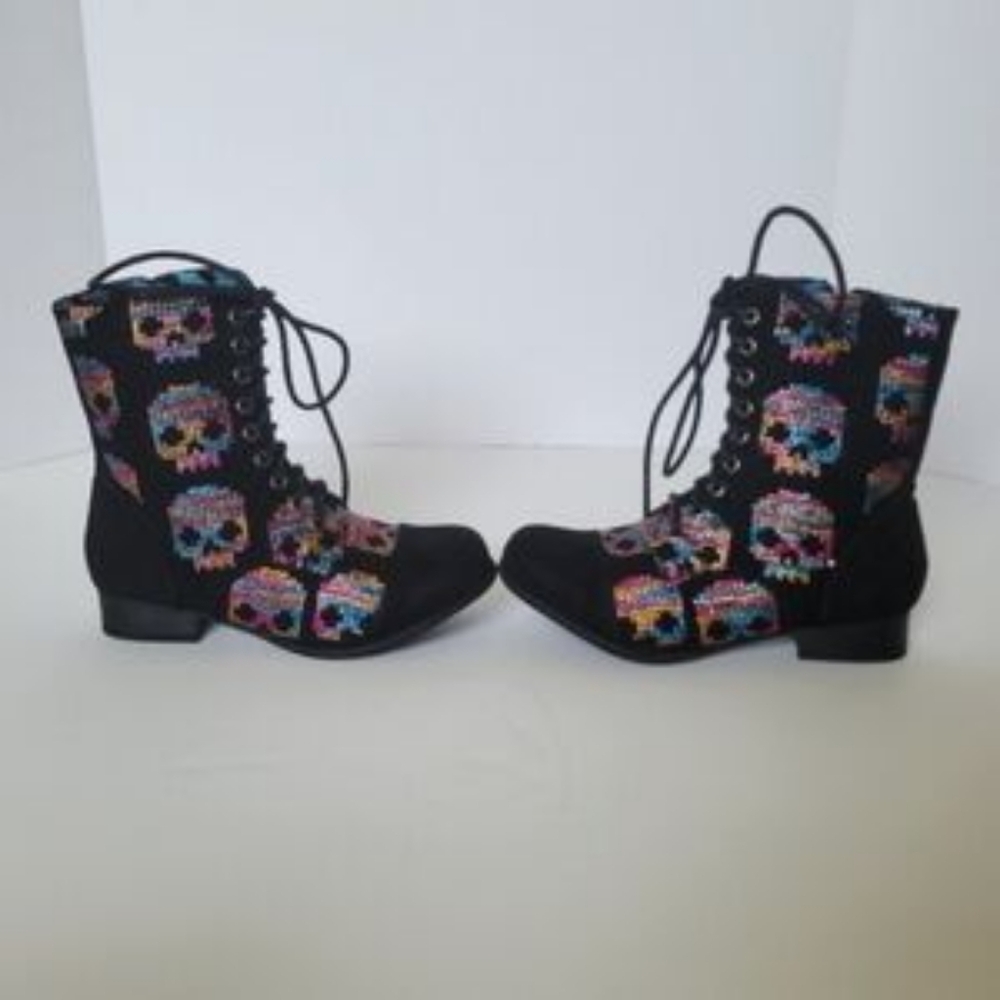 New Iron Fist Women's 5 Sugar Hiccup Combat Boots Black - Picture 4 of 12